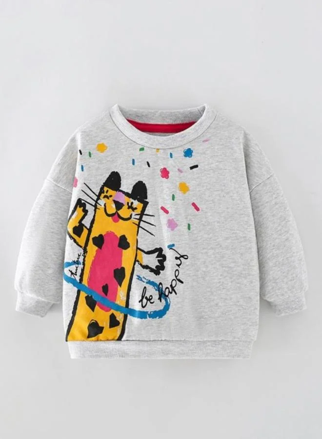 YUNIQEE Grey Printed Long Sleeve Crew Neck T-Shirt