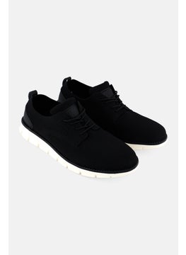 Algspar Men Brand Logo Lace Up Casual Shoes, Black  - Image 1