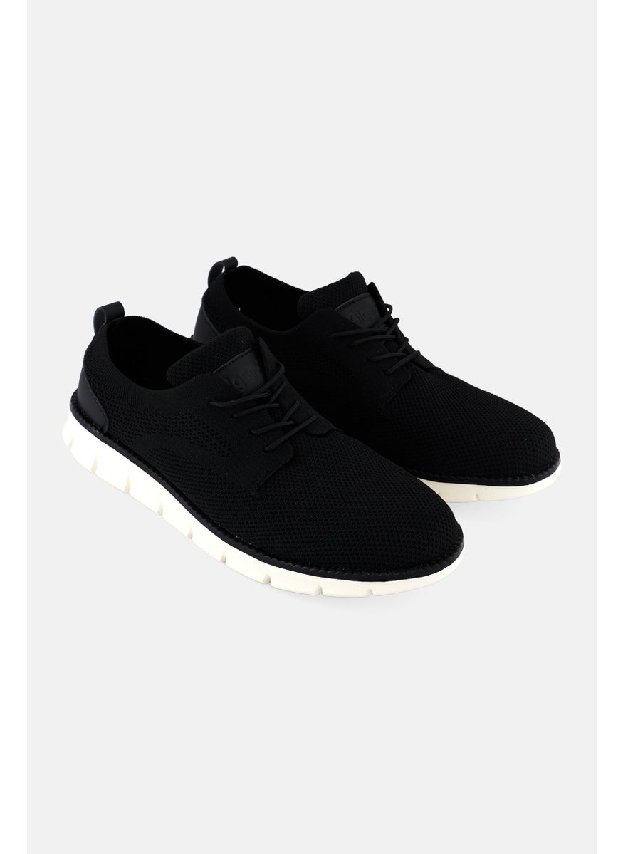 Algspar Men Brand Logo Lace Up Casual Shoes, Black  - Image 1