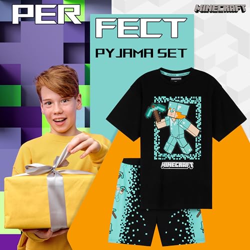 MINECRAFT طقم بيجامة قصيرة للأولاد من ماينكرافت، ملابس قطنية مريحة - هدايا للاعبين (أسود/أزرق، 11-12 سنة) - Image 3
