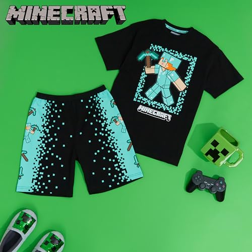 MINECRAFT طقم بيجامة قصيرة للأولاد من ماينكرافت، ملابس قطنية مريحة - هدايا للاعبين (أسود/أزرق، 11-12 سنة) - Image 2