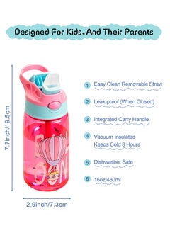 URbazaar 480ml Kids Water Bottle with Straw Leakproof, BPA Free, Suitable for Boys and Girls  - Image 2