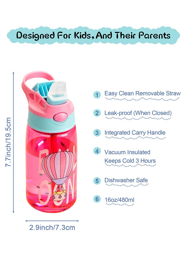 URbazaar 480ml Kids Water Bottle with Straw Leakproof, BPA Free, Suitable for Boys and Girls  - Image 2