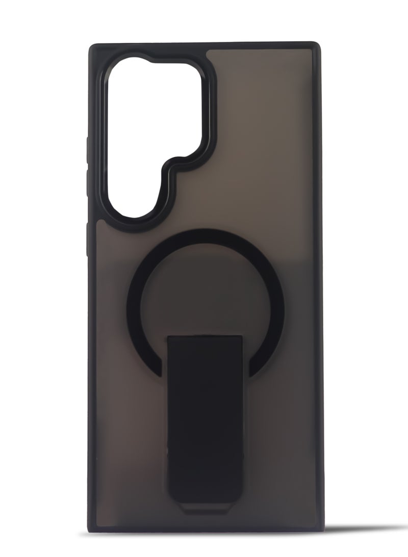 Luxury For Magsafe Folding Stand Magnetic Phone Case For Samsung Galaxy S24 Ultra  Matte Translucent Back Cover Caps (black)