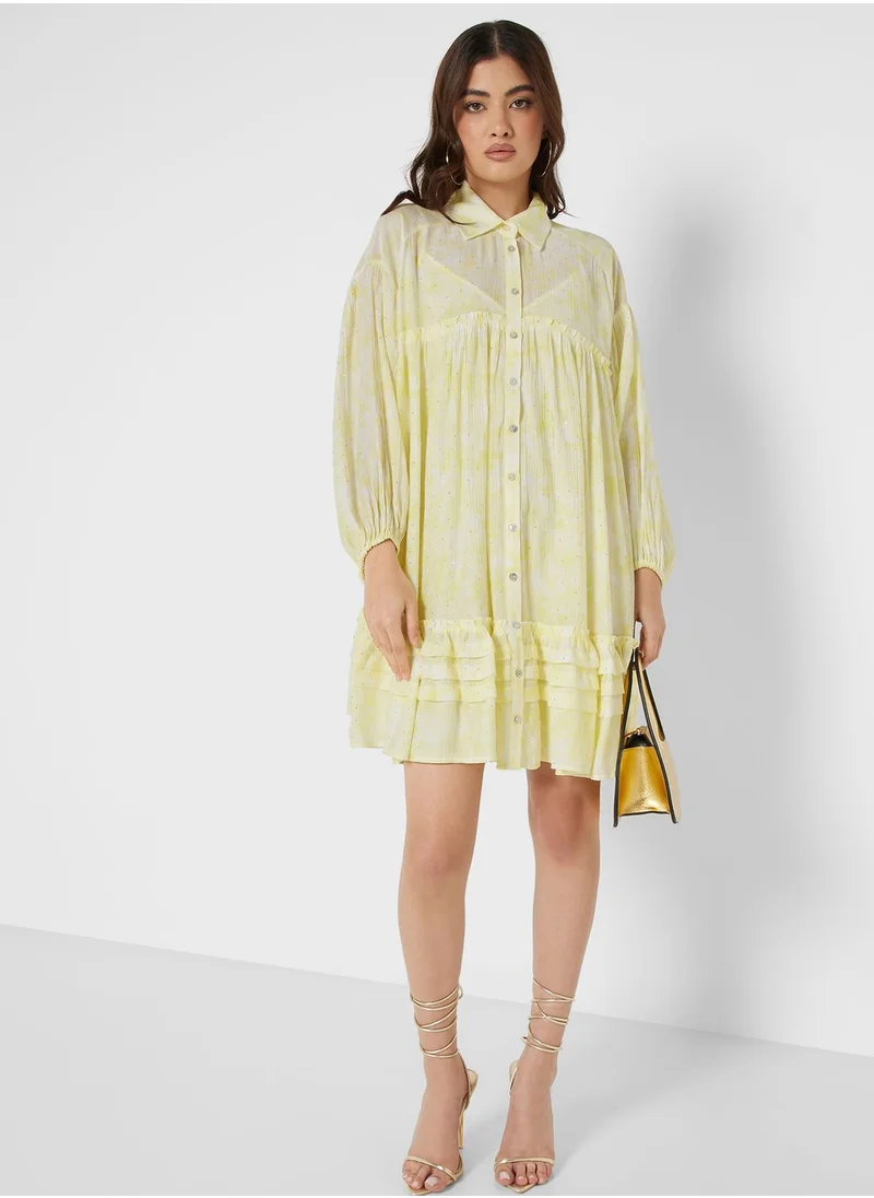 Nocturne Frill Detail Button Down Flowy Dress