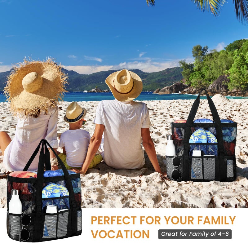 Tavaleu Beach Bag - Large Beach Bags for Women, Mesh Tote Bag with Multi Functional Pockets for Family Travel/Vacation/Swimming Gym/Storage - Image 5