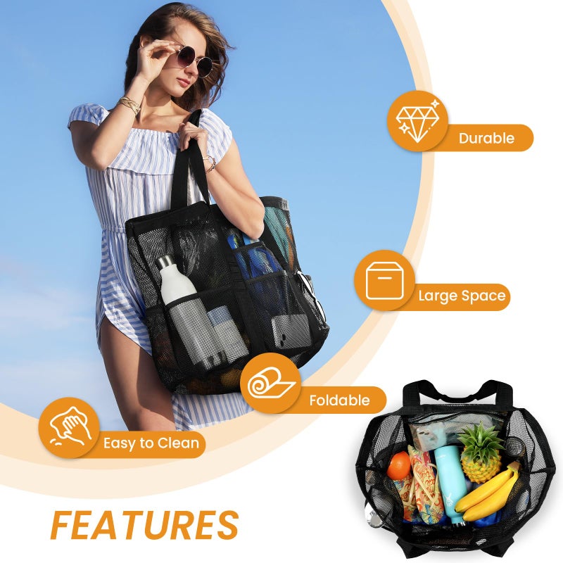 Tavaleu Beach Bag - Large Beach Bags for Women, Mesh Tote Bag with Multi Functional Pockets for Family Travel/Vacation/Swimming Gym/Storage - Image 4