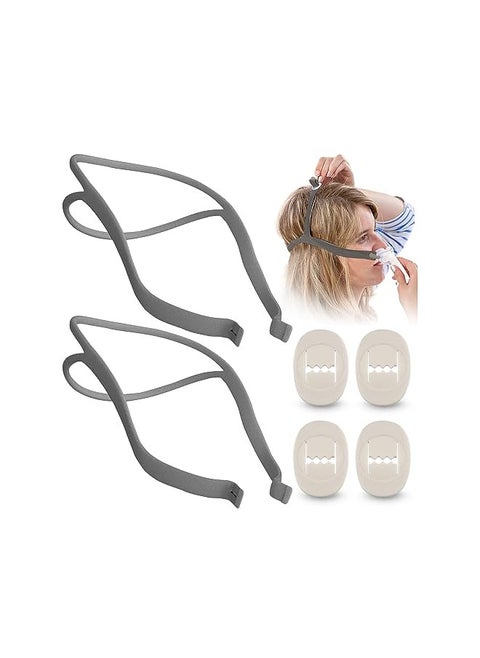 Impresa Replacement Headgear for CPAP Mask - Includes 2 Elastic Mask Straps and 4 Adjustable Clips - Compatible with ResMed Airfit P10 Nasal Pillow (6 Pieces Total)
