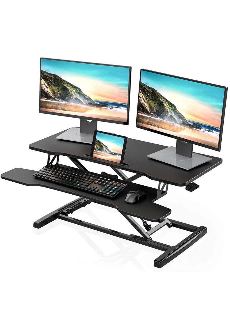 FlashHawk - Standing Desk Converter 32 inch, Height Adjustable Sit Stand Desk Riser, Quick Sit to Stand Tabletop Dual Monitor and Laptop Riser Workstation for Home Office with Keyboard Tray, Black - Image 1