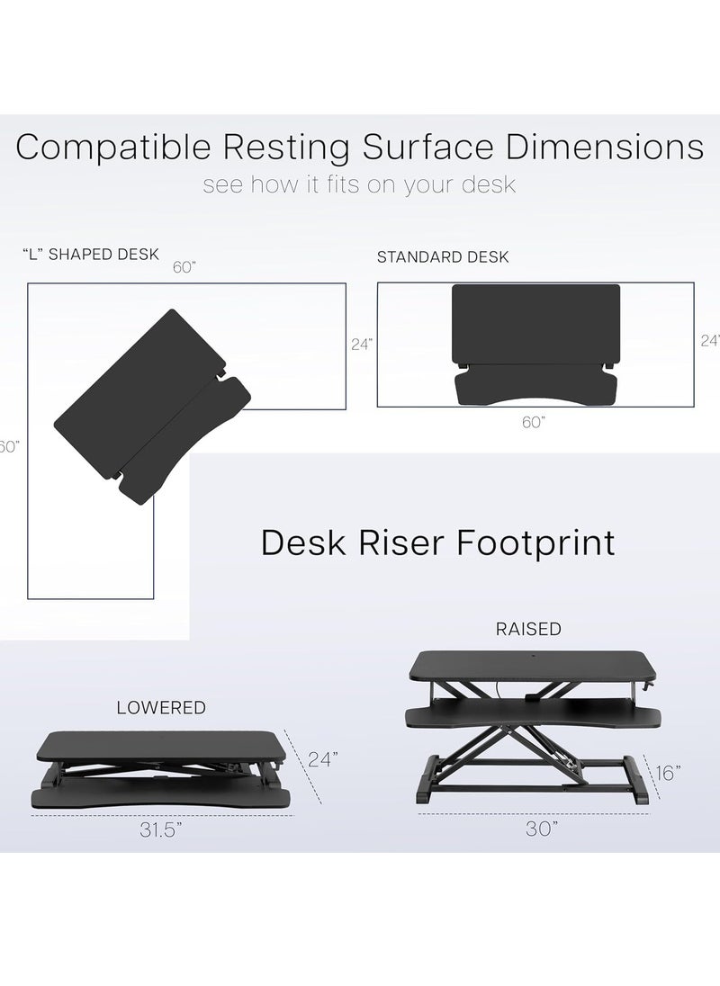 FlashHawk - Standing Desk Converter 32 inch, Height Adjustable Sit Stand Desk Riser, Quick Sit to Stand Tabletop Dual Monitor and Laptop Riser Workstation for Home Office with Keyboard Tray, Black - Image 1