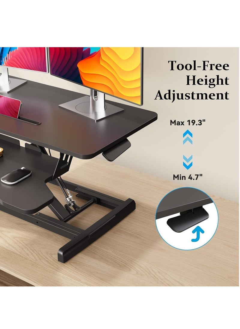 FlashHawk - Standing Desk Converter 32 inch, Height Adjustable Sit Stand Desk Riser, Quick Sit to Stand Tabletop Dual Monitor and Laptop Riser Workstation for Home Office with Keyboard Tray, Black - Image 1