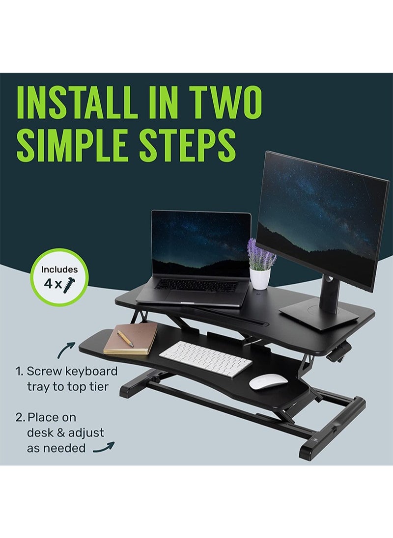FlashHawk - Standing Desk Converter 32 inch, Height Adjustable Sit Stand Desk Riser, Quick Sit to Stand Tabletop Dual Monitor and Laptop Riser Workstation for Home Office with Keyboard Tray, Black - Image 1