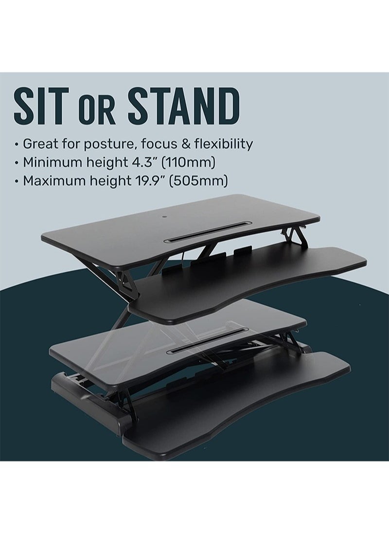FlashHawk - Standing Desk Converter 32 inch, Height Adjustable Sit Stand Desk Riser, Quick Sit to Stand Tabletop Dual Monitor and Laptop Riser Workstation for Home Office with Keyboard Tray, Black - Image 1