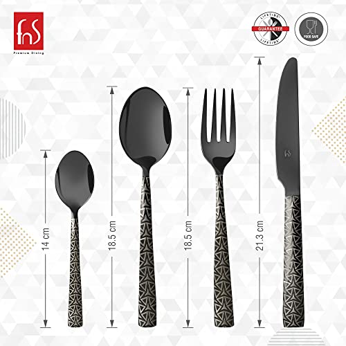 FnS Phoenix Black Finish PVD Coated 24 PCs Cutlery Set with Wooden Box Packaging - 6 Dinner Spoon, 6 Dinner Forks, 6 Teaspoons & 6 Dinner/Butter Knives - Image 3