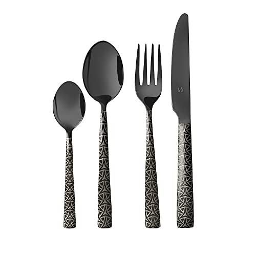 FnS Phoenix Black Finish PVD Coated 24 PCs Cutlery Set with Wooden Box Packaging - 6 Dinner Spoon, 6 Dinner Forks, 6 Teaspoons & 6 Dinner/Butter Knives - Image 2