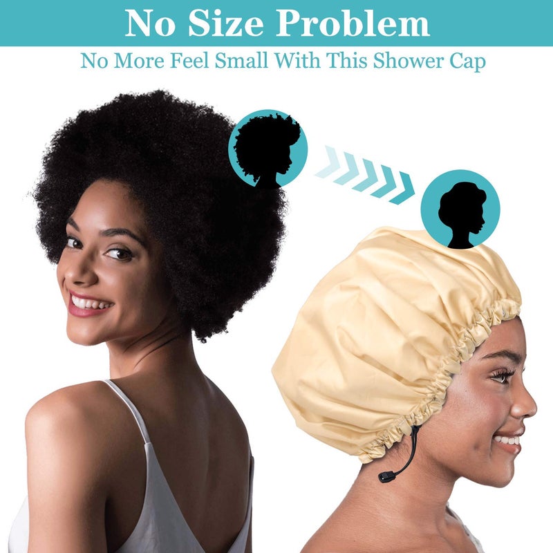 WINSTECK 3 Pack Extra Large Double Layer Adjustable Shower Caps for Women, Waterproof Exterior & EVA Lining, Oversized Design for All Hair Lengths - Image 2