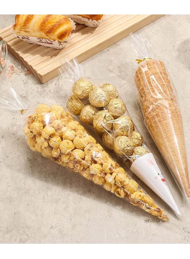 100 Pcs 7 x 12 Inch Cone Shaped Clear Cello Cellophane Treat Bags Medium Transparent Cone Cello Sweet Treat Bags with 100 Pieces Twist Ties - Image 4