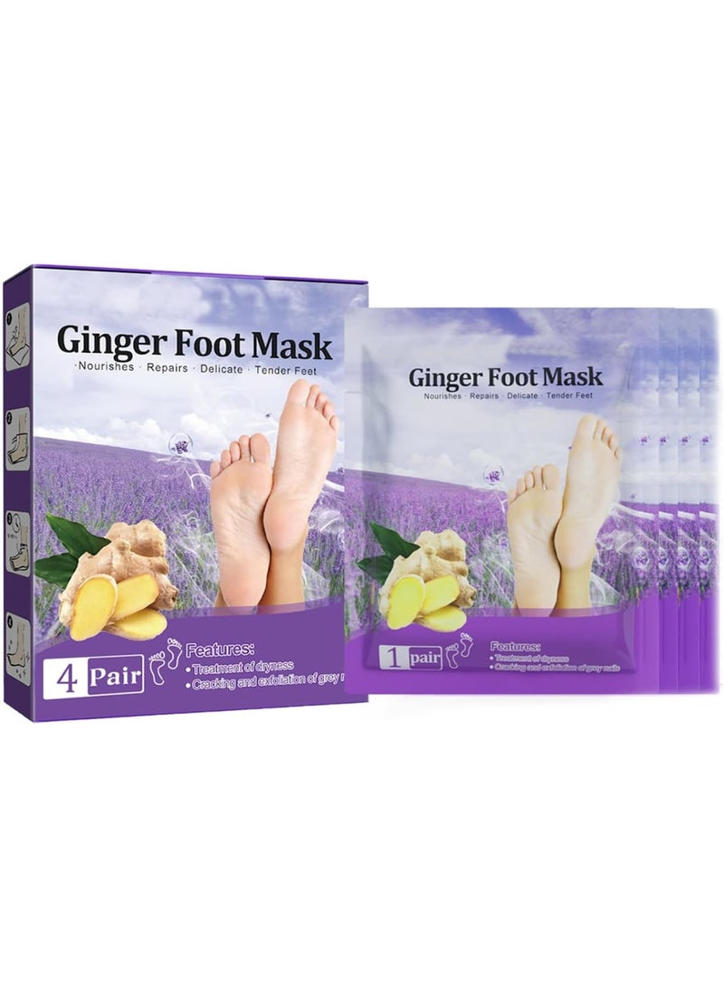 SOLARAE قناع تقشير القدم، 4 أزواج من أقنعة القدم المقشرة، مقشر طبيعي للجلد الجاف الميت، مسمار القدم، إصلاح الكعوب الخشنة، رعاية صحية أكثر للقدمين للرجال والنساء - Image 1
