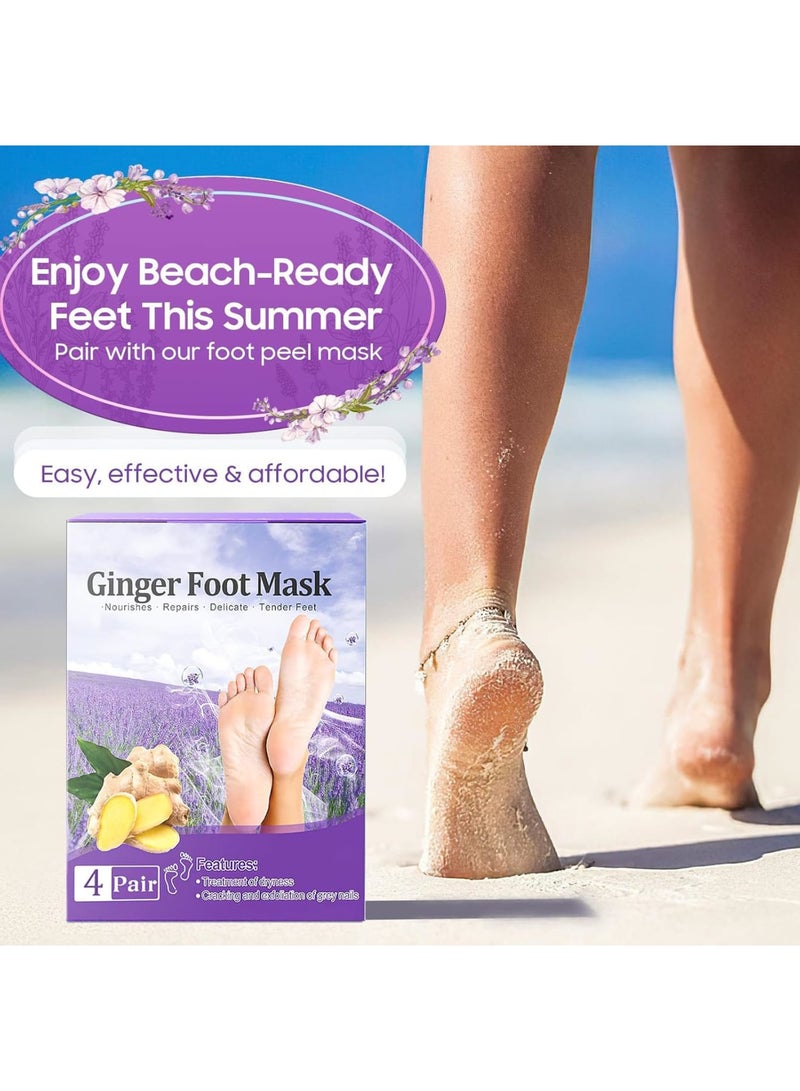 SOLARAE قناع تقشير القدم، 4 أزواج من أقنعة القدم المقشرة، مقشر طبيعي للجلد الجاف الميت، مسمار القدم، إصلاح الكعوب الخشنة، رعاية صحية أكثر للقدمين للرجال والنساء - Image 2