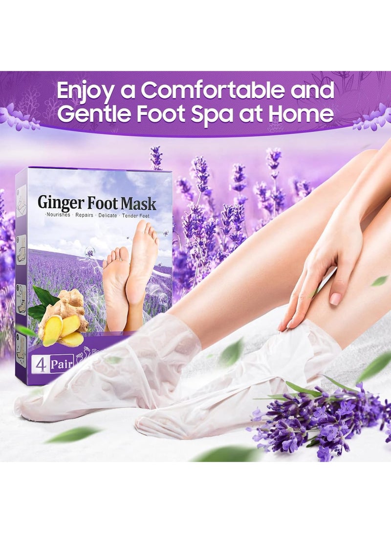 SOLARAE قناع تقشير القدم، 4 أزواج من أقنعة القدم المقشرة، مقشر طبيعي للجلد الجاف الميت، مسمار القدم، إصلاح الكعوب الخشنة، رعاية صحية أكثر للقدمين للرجال والنساء - Image 3