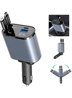 RIYAD GADGETS شاحن سيارة قابل للسحب 4 في 1 مزود بمنفذ USB وشاشة رقمية من النوع C ولاعة السجائر ومحول شاحن هاتف السيارة يدعم الشحن السريع PD/QC3.0/FCP/AFC/MTK-متوافق مع هواتف Huawei وHonor وGalaxy وGoogle Pixel  - Image 1