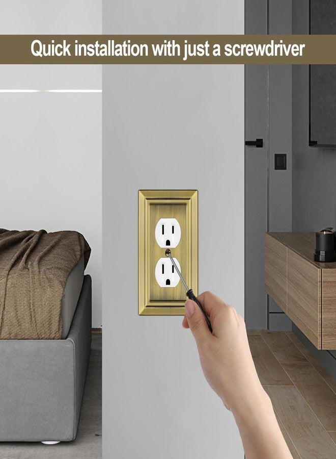 Dyekou Zinc Alloy Decorative Wall Plate for Electrical Outlets or Light Switch Plate Cover,Exquisite,Sturdy and Durable,Standard Size 1-Gang 4.92" x 3.15"(Single Duplex,6PK,Antique Brass) - Image 3