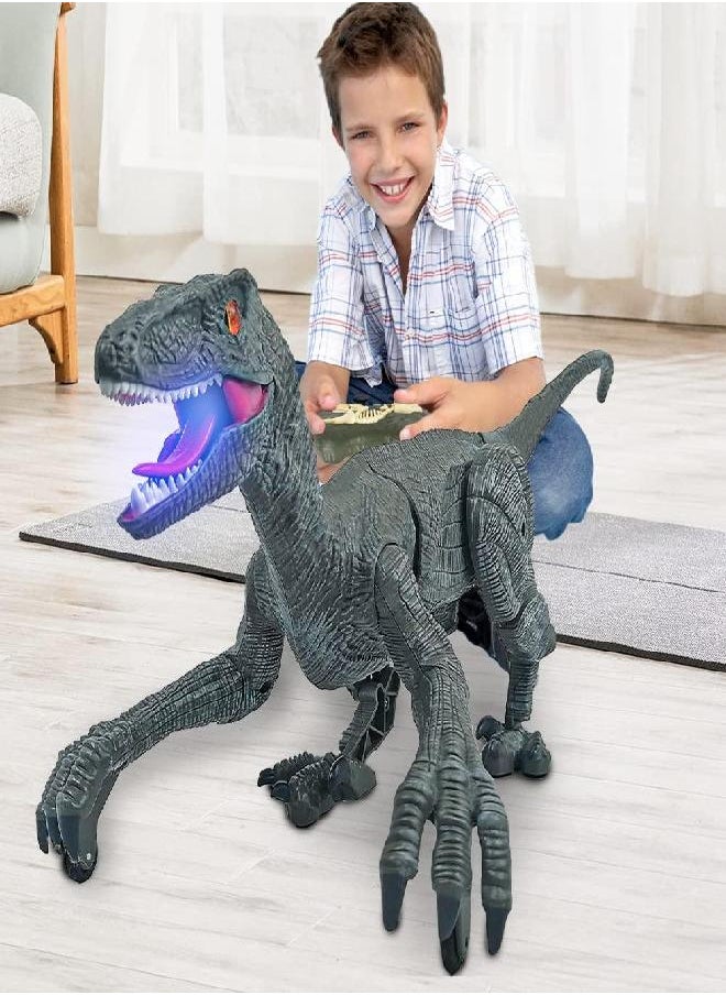 BOMPOW - Remote Control Dinosaur Toys for Boys 4-7 Dinosaur Robot Toys with Verisimilitude Sound for Boys (Gray) - Image 1