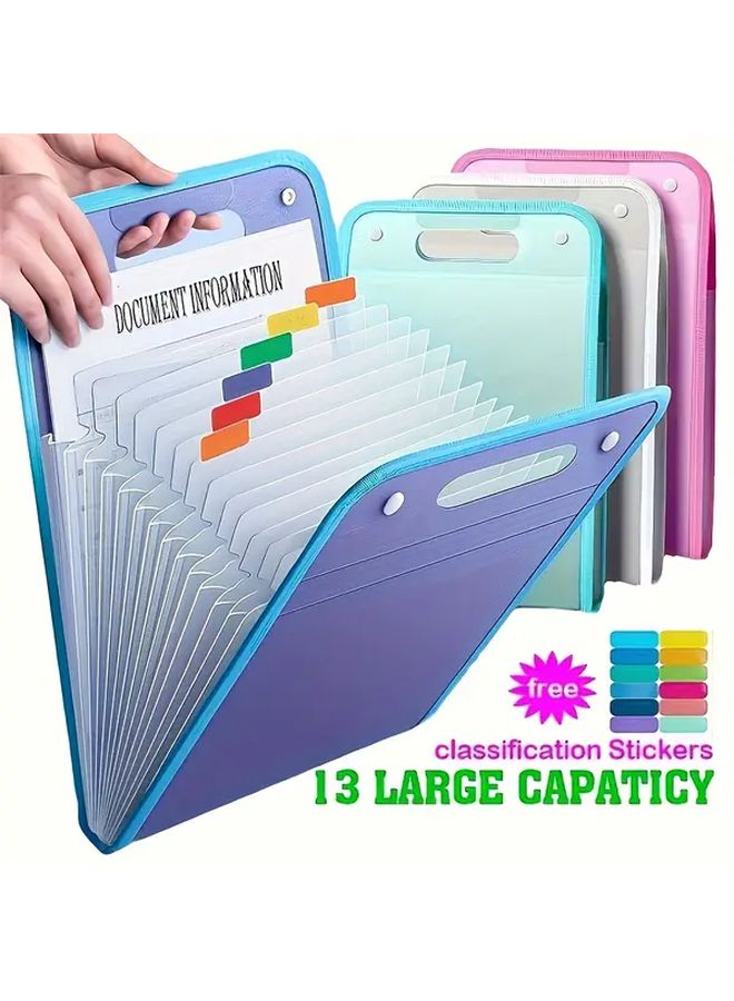 Blue Multi Color 13 Tier Heavy Duty A4 Folder File Organizer With Labeling System - Image 1