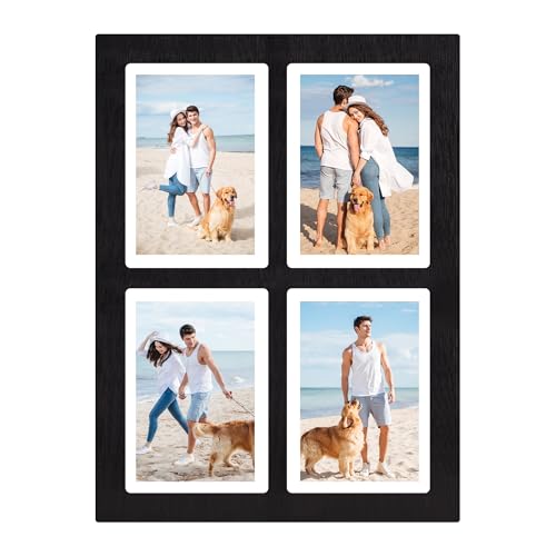 YESKAY Picture Frame Collage 5x7 Rustic Black 4 Opening 5 x 7 Photo Frame DisplayMultiple Photo Collage Frames with Tempered Glass for Wall Mounting 1 Pack - Image 1