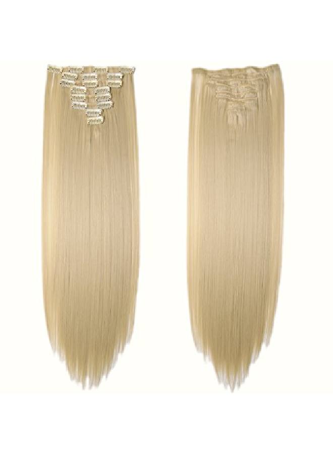 S-noilite 23" Straight /Curly Bleach Blonde Full Head Clip In Hair Extensions 8 Pieces 18 Clips Hairpieces 31 Trendy Hair Colors Usa Local Post - Image 3