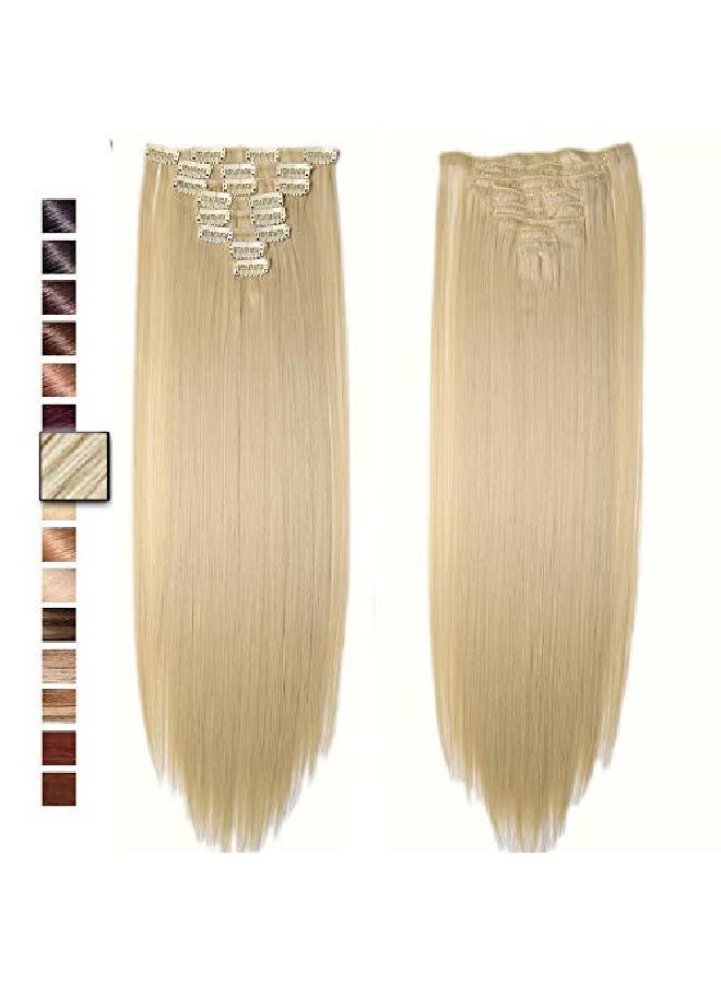 S-noilite 23" Straight /Curly Bleach Blonde Full Head Clip In Hair Extensions 8 Pieces 18 Clips Hairpieces 31 Trendy Hair Colors Usa Local Post - Image 2