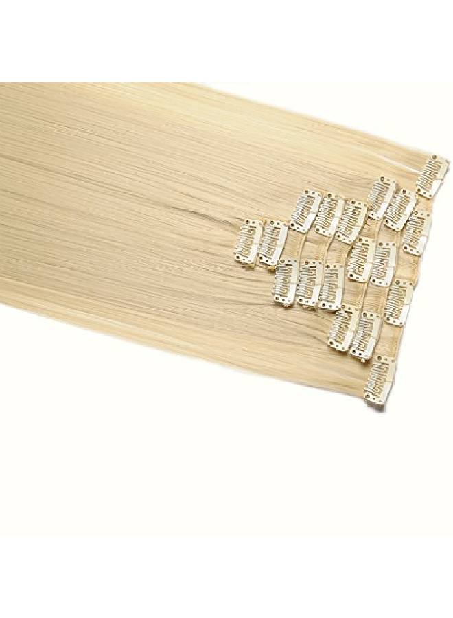 S-noilite 23" Straight /Curly Bleach Blonde Full Head Clip In Hair Extensions 8 Pieces 18 Clips Hairpieces 31 Trendy Hair Colors Usa Local Post - Image 4