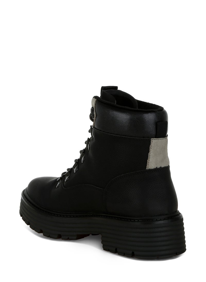 لندن راج أحذية الكاحل النسائية ذات الكعب العريض والدافئة من لندن راغ باللون الأسود - Image 3