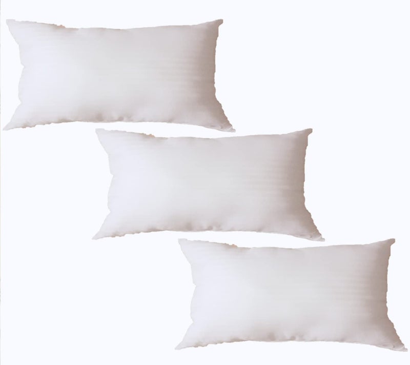 GUFFAW Premium Polyester Microfiber Satin Stripe Pillow Filler 14x24 inches (White) Pack of 3 - Image 4