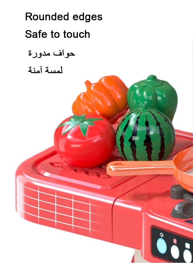 طقم ألعاب مطبخ 86 قطعة، طقم ألعاب مطبخ للتظاهر باللعب، مجموعة ألعاب مطبخ للتظاهر باللعب، أدوات مطبخ للتظاهر باللعب، إكسسوارات المطبخ ألعاب مطبخ بخار موقد الطبخ مع أضواء واقعية وأصوات وبخار للأولاد والبنات (وردي) - Image 4