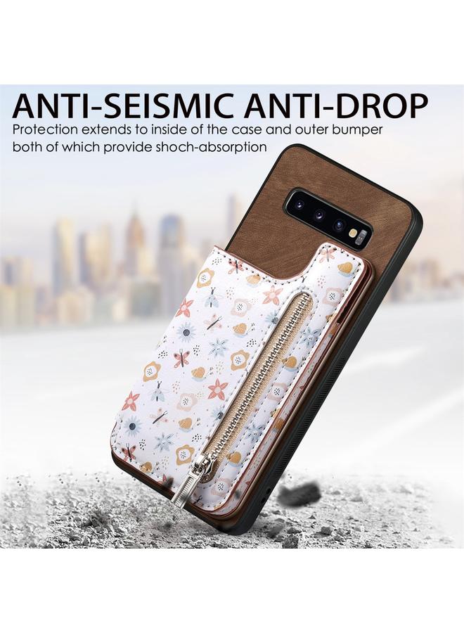 S-TOP Case For Samsung Galaxy S10+ Retro Painted Zipper Wallet Back Phone Case - Image 2