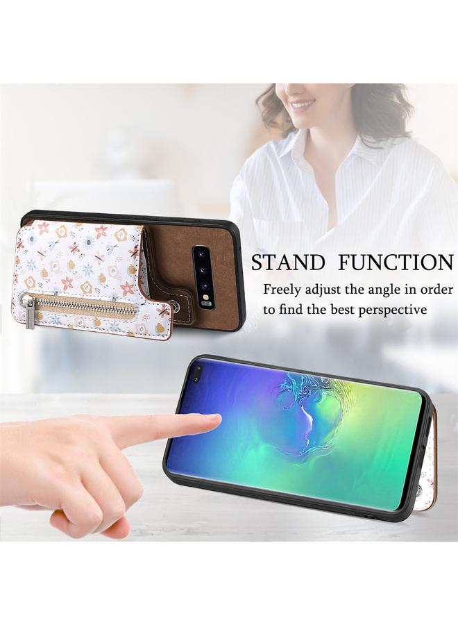 S-TOP Case For Samsung Galaxy S10+ Retro Painted Zipper Wallet Back Phone Case - Image 4