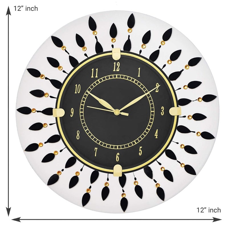 CIRCADIAN Ajanta Wooden Round Analog Wall Clock Design for Home Hall Living Room Decor Office Kids Bedroom Stylish Ethnic Antique Decorative Black Colour 31 * 31 cm (Pack of 1)