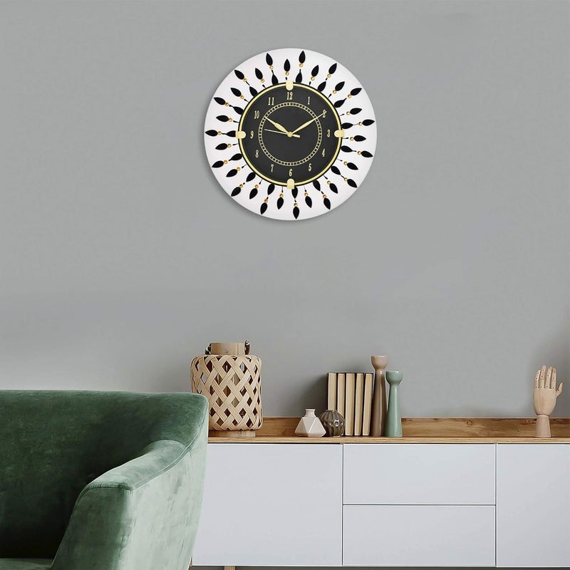 CIRCADIAN Ajanta Wooden Round Analog Wall Clock Design for Home Hall Living Room Decor Office Kids Bedroom Stylish Ethnic Antique Decorative Black Colour 31 * 31 cm (Pack of 1)