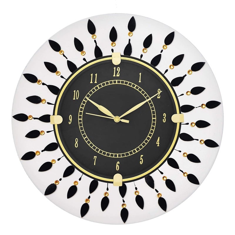 CIRCADIAN Ajanta Wooden Round Analog Wall Clock Design for Home Hall Living Room Decor Office Kids Bedroom Stylish Ethnic Antique Decorative Black Colour 31 * 31 cm (Pack of 1)
