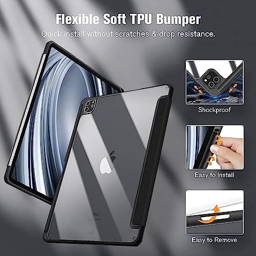 Printme Hybrid Slim Case for iPad Pro 12.9-inch 6th Generation 2022, [Built-in Pencil Holder] Shockproof Cover Clear Transparent Back Shell, Also Fit iPad Pro 12.9" 5th/4th/3rd Gen (Black) - Image 4