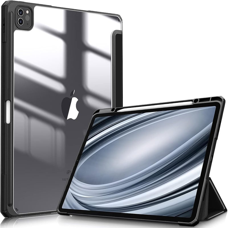 Printme Hybrid Slim Case for iPad Pro 12.9-inch 6th Generation 2022, [Built-in Pencil Holder] Shockproof Cover Clear Transparent Back Shell, Also Fit iPad Pro 12.9" 5th/4th/3rd Gen (Black) - Image 1