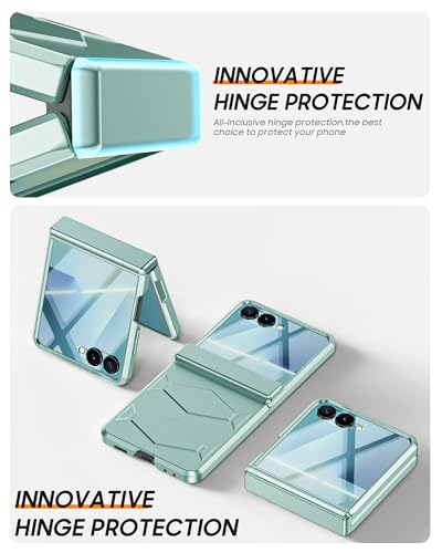 Vizvera for Samsung Galaxy Z Flip 7 Case with Hinge Protection, Built-in Screen Protector Shockproof All-Inclusive Phone Cover for Z Flip 7-Mint Green - Image 3