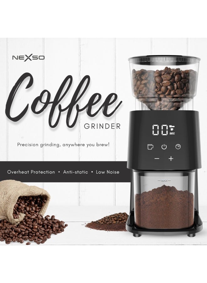Nexso Electric Coffee Grinder | 150W Motor, 11 Grind Settings for Espresso, French Press, Drip & More | 130g Capacity, LED Display, Stainless Steel Blades, Ideal for Household & Commercial Use - Image 3
