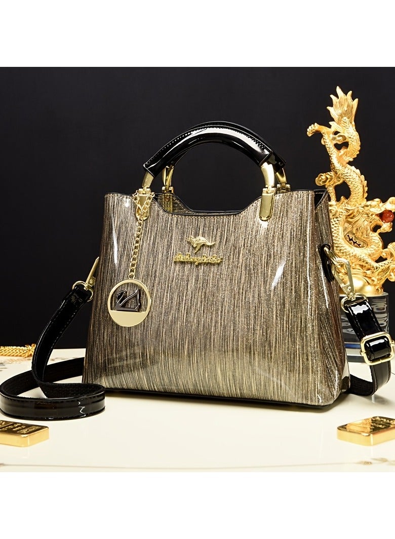 AROAQ Luxury Women's Top-Handle Bag Patent Leather Shoulder Handbag with Zipper Closure and Polyester Lining  - Image 1