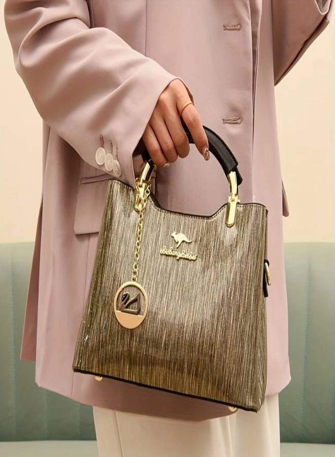 AROAQ Luxury Women's Top-Handle Bag Patent Leather Shoulder Handbag with Zipper Closure and Polyester Lining  - Image 2