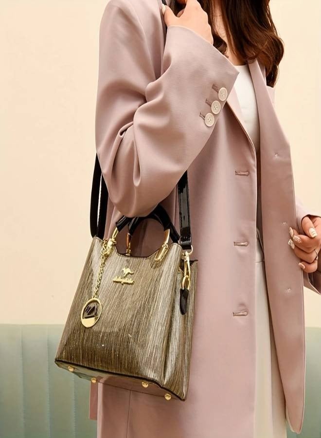 AROAQ Luxury Women's Top-Handle Bag Patent Leather Shoulder Handbag with Zipper Closure and Polyester Lining  - Image 4