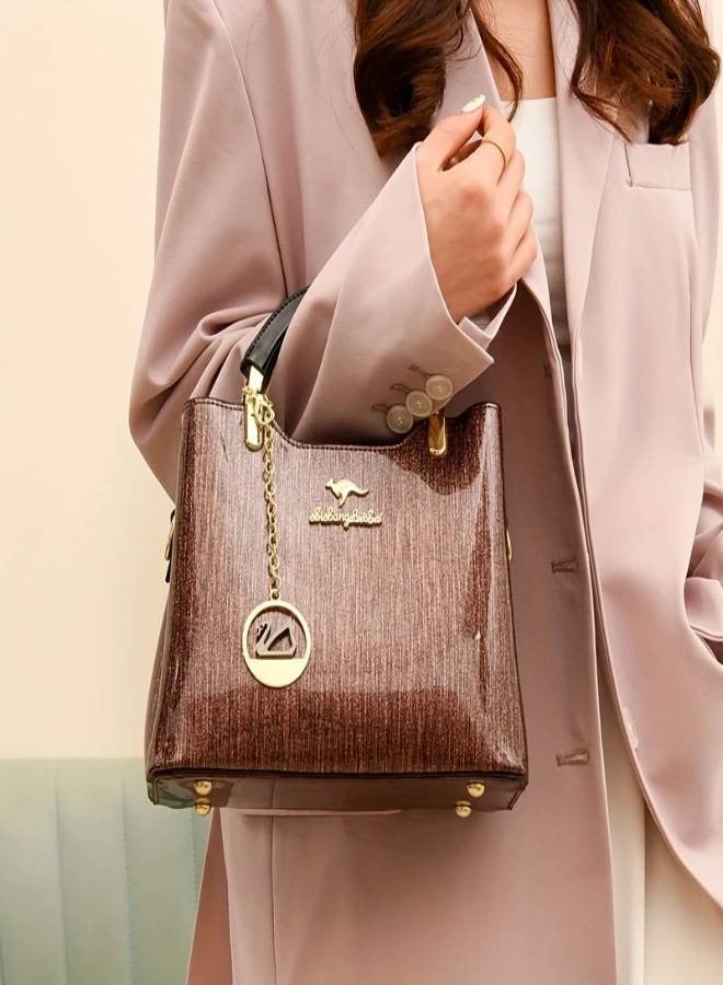 AROAQ Luxury Women's Top-Handle Bag Patent Leather Shoulder Handbag with Zipper Closure and Polyester Lining  - Image 5