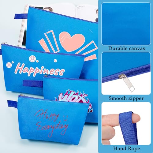 Sinzip 10 Pieces Cotton Canvas Makeup Bag with Bottom and Strap MultiPurpose Cosmetic Bag with Zipper Travel Toiletry Pouch Blank DIY Craft Bag Blue M - Image 3