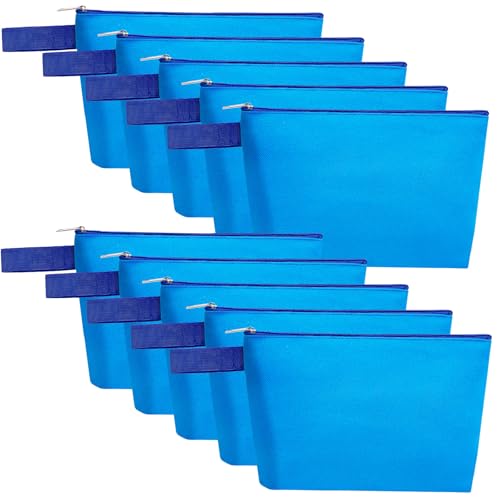 Sinzip 10 Pieces Cotton Canvas Makeup Bag with Bottom and Strap MultiPurpose Cosmetic Bag with Zipper Travel Toiletry Pouch Blank DIY Craft Bag Blue M - Image 1